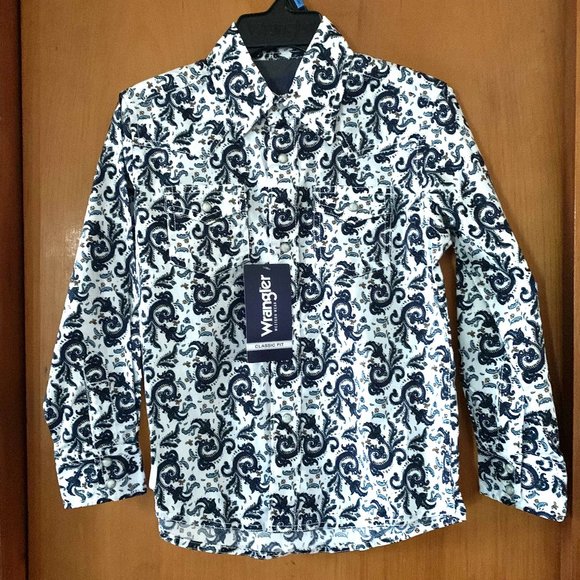 Wrangler Kid’s Paisley Print Long Sleeve Western Snap Shirt; Small - Picture 2 of 6